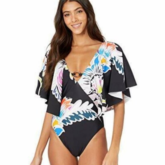 💕TRINA TURK💕 Seychelles Flutter Sleeve One Piece Swimsuit Size 0 NWT Print - Picture 5 of 16